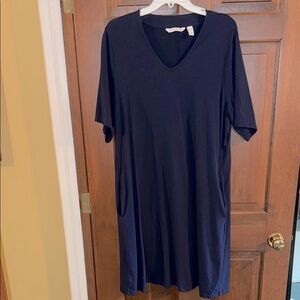 Isaac Mizrahi Live! QVC XL v-neck dark Navy elbow sleeve cotton knit dress EUC